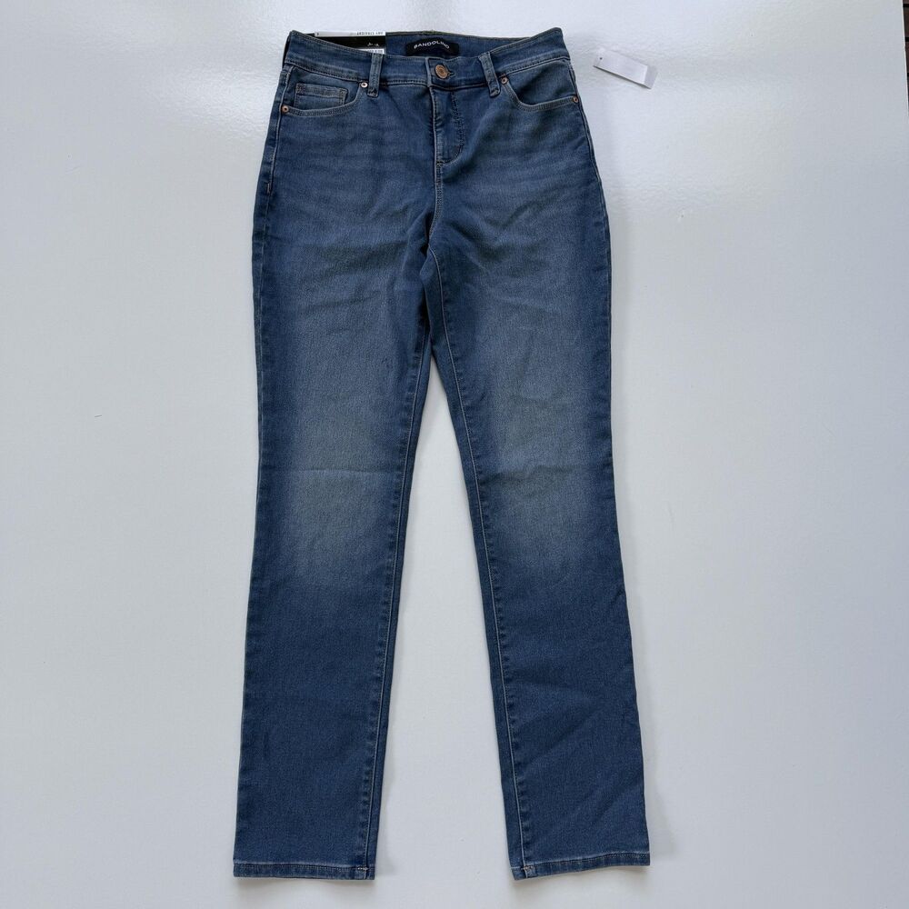 Bandolino Amy Straight Jeans Women's Sz 4 Blue High Rise Stretch Tummy Slimming